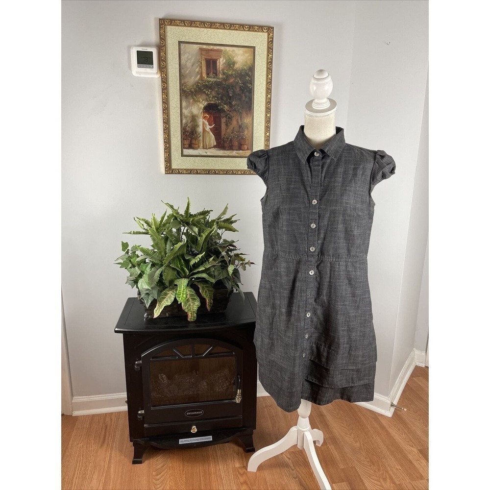 Women’s Dress Size 10 Emma & Michelle Cap Sleeve Elastic Full Open Front‎ Button